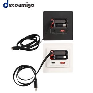 [Hot Item] Decoamigo Universal Type-C USB Socket with Retractable Charging Cable, PC Panel, 20W Usba Usbc Port, Wall Fast Charging USB Socket