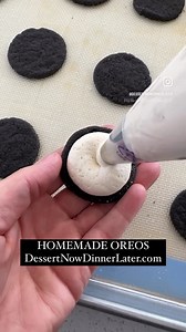 1.5K views | These easy HOMEMADE OREOS are made completely from scratch. Soft, fudgy (brownie-like) chocolate cookies are stuffed with a simple, vanilla cream filling. | Dessert Now, Dinner Later | Facebook