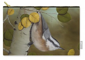 Hanging Around-Red Breasted Nuthatch Zip Pouch by Rick Bainbridge