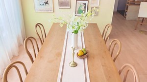 Boho Table Runner 108 Inches Long - Braided & Striped Dining Room Table Runner Linen with Handmade Tassels, Durable & Washable for Modern Farmhouse Dining Table Centerpiece Décor (13x108)