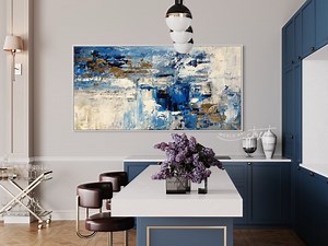 Blue Abstract Canvas Art: 3D Textured Minimalist Painting - Etsy