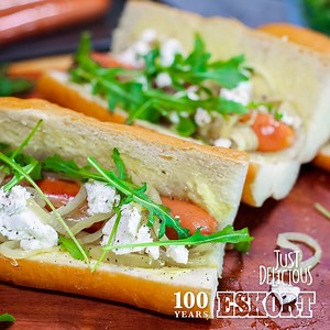 Eskort American Hot Dogs are perfect for these #JustDelicious gourmet American style hot-dogs. Give this yummy recipe a try by visiting www.eskort.com/recipes.html | Eskort Food