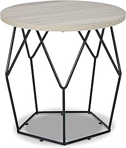 Signature Design by Ashley Waylowe Contemporary Round Accent End Table, Tan & Black