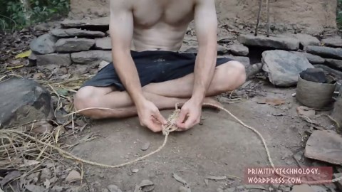 Primitive sling construction and accuracy practice with stone ammo