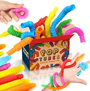 12 Pack Mini Fidget Pop Tube Toys for Kids and Adults, Sensory Stretch Pop Tube for Stress and Anxiety Relief, Pipe Fidget Sensory Toy for ADHD and Autism Boys and Girls, Fine Motor Skills Toy