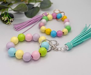 Pastel Stretchy Wooden Beads & Spring Charm: Keychain - Bag Wristlet Tassel - Etsy Canada