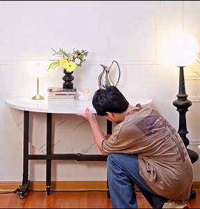 Mobile Folding Dining Table, Round Drop-Leaf Folding Dining Table, Versatile Dinner Table with 6 Wheels, Sturdy Metal Frame, for Small Space Dining Room Kitchen (Color : G, Size : 100cm/39.3in)