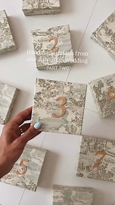 Looking for an easy and elegant DIY for your wedding? What about these gorgeous table numbers like these ones by @emmaleighdesign Get the look by using a wallpaper that picks up on your wedding's color palette and using decopage to adhere it to wooden blocks. Finish with a wooden number and voilá! For unique wallpaper options, check out @etsy and @spoonflower #weddingchicks #weddingdiy #diytablenumbers #diypartyideas | Wedding Chicks