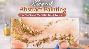 Elegant abstract painting in peach and metallic gold tones