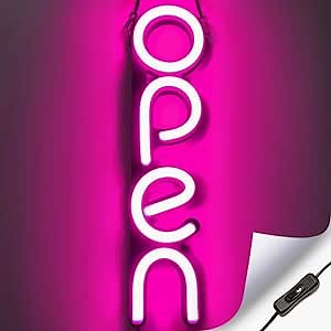 Flashing Vertical LED Neon Open Sign Light for Business with ON & Off Switch - Lightweight & Energy Efficient for Restaurants Offices Retail Shops Window Storefronts - Pink