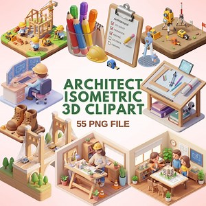 Architect 3D Isometric Clipart | 55 PNG Construction & Design Elements - Etsy Canada