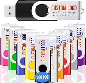 500 Pack 1GB Custom USB Flash Drive Customized USB Thumb Drive, Customizable USB Drive Logo Print Event Favors, Branding with JBOS Personalized Memory Stick 500pcs Multiple Color Choice
