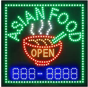 LED Asian Food Sign for Business, Super Bright LED Open Sign for Restaurant, Electric Advertising Display Sign for Restaurant Business Store Window Home Decor.