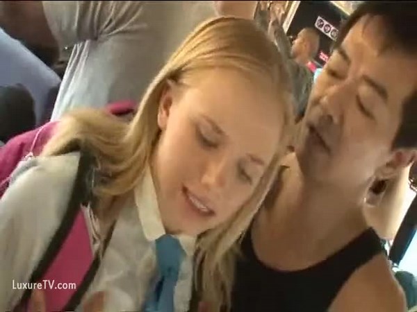 Hot innocent teenager blondes get molested in bus by Asian perverts