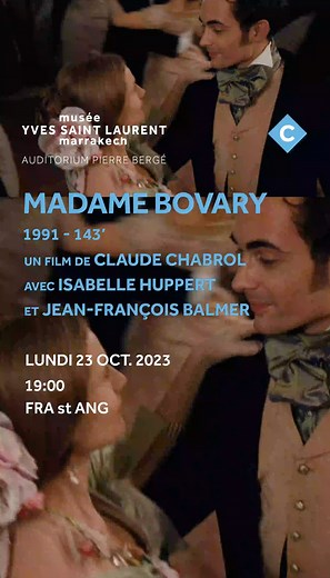 [CINÉ-CLUB] Madame Bovary, Claude Chabrol 1991 – 143min In French, with English subtitles. In 1837, during a visit to one of his patients, Charles Bovary, a Norman country doctor, falls in love with Emma, daughter of the rich farmer Rouault. Two months later, the farmer, who knows the doctor is a widower and eager to start a new life, offershim the young woman's hand. Emma, who dreams of a life of luxury and pleasure, confronts her dreary existence as the wife of Charles. Even the birth of a lit