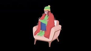Flat Design Animation of a Shivering Person in an Armchair