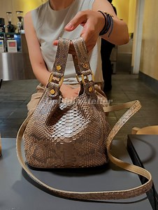 Handmade Top Handle Purse Python Leather | Brown Python Handbag - Women Bag