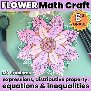 6th Grade Spring Math Flower Craft Expressions & Equations Worksheets Activities