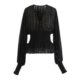 Haze Embroidered Semi-Sheer Crop Top in Black