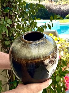 Handmade Ceramic Vase, Mottled Blue Glaze Over Black Glaze - Etsy