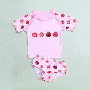 [Hot Item] Girl Ruffled Neck and Sleeves Beach Wear 2PC Swimming Rash Guard Set