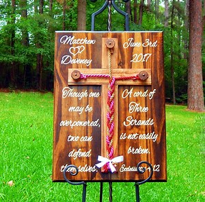 Cord of Three Strands Wedding, Unity Braids®, Unity Wedding Wood Cross, Wedding Wood Signs, Unity Rope Sign, Wooden Cross, Real Tree Trunks - Etsy