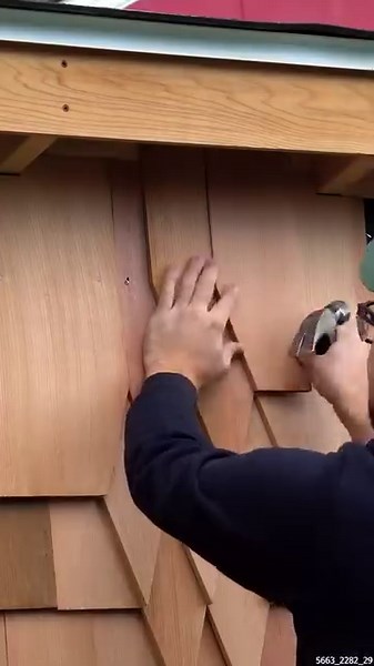 I experiment with shake shingle patterns to make the garden shed really stand out #cedarsiding #shingleshed #diybuild | Alm Fab