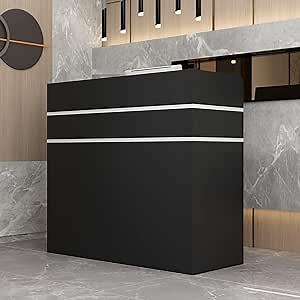 DiDuGo Reception Desk Counter Desk for Checkout & Retail, Front Counter Table with Large Storage, Silver Tapes, for Office Boutique Spa Black (47.3”W x 18.3”D x 43.3”H)