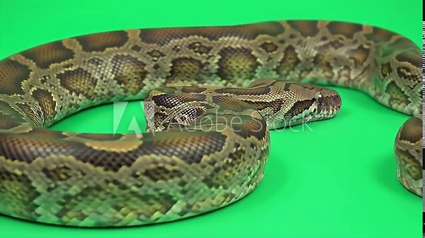 Realistic Three Dimensional Indian Python Python Molurus Isolated on Green Screen Perfect for Film Production
