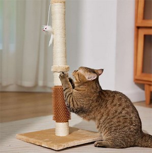 [Hot Item] Sisal Rope Cat Scratching Post with Hanging Ball and Grooming Brush Wooden Cat Trees