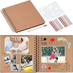 AIOR Scrapbook 10x10 Inch DIY Scrapbook Album 80 Pages Hardcover Thick Kraft Paper Blank Scrapbook, Spiral Scrapbook Photo Albums for Couple Baby Anniversary Wedding Family Gifts, Khaki, ARXLX-10L