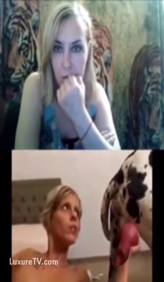 Blonde webcam girl reacting to dog sex videos and she is shocked