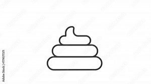 Animated poop icon. Steaming pile line animation. Dog poop. Organic pet waste. Stinky excrement. Black illustration on white background. HD video with alpha channel. Motion graphic