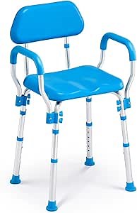 Zler Adjustable Shower Chair, Padded Shower Chair with Back and Arms, Medical Shower Seat for Inside Shower for Elderly, Disabled and Handicap, 350lb