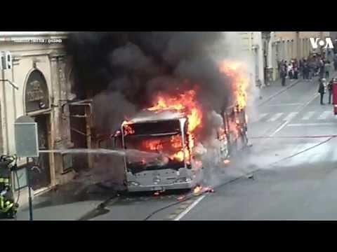 Bus catches fire, explodes in heart of Rome