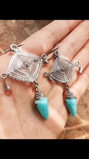 Amazonite, Aquamarine & Rhodochrosite ✨ #earrings Www.moushaz.net #handmade #unique #fashion #jewelry #designs #silver #sterlingsilverjewelry #wirewrapped #wirewrappingjewelry #everydayjewelry #genuine #crystals #gemstones #amazonite #rhodochrosite #aquamarine #spade #kiteshape #kite #elegant #handmadejewelry #boho #moushazdesigns #artisan #egypt | Mousha | Facebook