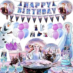 Birthday Party Decorations,184pcs Birthday Decorations&Tableware Set - Party Plates Cups Napkins Cake Toppers Tablecloth Balloons Banner etc Party Decorations for Girls