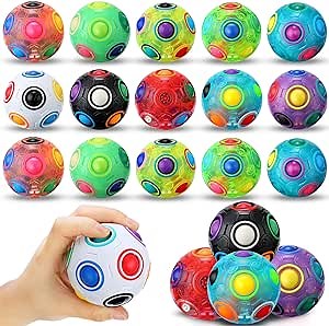10 Pcs Rainbow Puzzle Magical Fidget Ball Toys Stress Reliever for Teens and Adults, Birthday Christmas Stocking Stuffers Toy