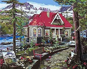 Ledgebay Paint by Numbers Kit for Adults: Beginner to Advanced Number Painting Kit - Fun DIY Arts & Crafts | Color by Numbers for Adults - Kits Include - (Countryside House 16" x 20" Unframed)