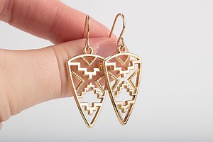 Gold Aztec Dangle Earrings | 14K Gold Fill Triangle Geometric Point Ethnic Tribal Bohemian Boho Dangly Drop Earrings for Women and Girls - Etsy