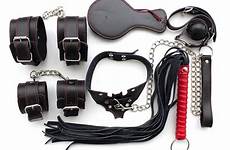 leather restraint handcuffs erotic set bondage sex whip gag kit mouth toys adult clamps pcs adults metal collar cuffs blindfold