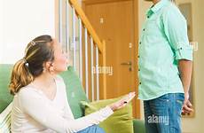 naughty son scolding mother room living teenage alamy adult