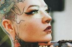 bald tattoos tattoo head women girl shaved heads piercings