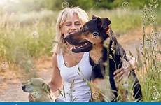 woman her dogs blond two pretty long preview