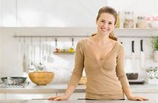 housewife kitchen young smiling modern portrait stock worktops kitchens depositphotos