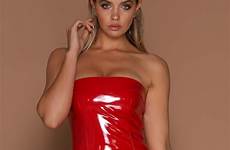 latex dress strapless red mini fashion bodycon look women party dresses outfits