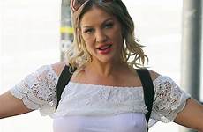brynne her bra wife without edelsten shows loose sans blonde toned legs revealing off tresses perfectly waves styled framed face