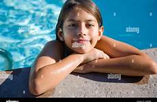 girl little pool beautiful bathing latin suit alamy