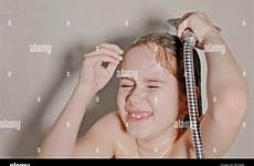 shower girl taking child bath alamy kid caucasian laughing stock