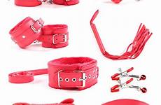 bondage sexy lingerie set flirting 8pcs whip handcuffs restraint collar clamps clips leather